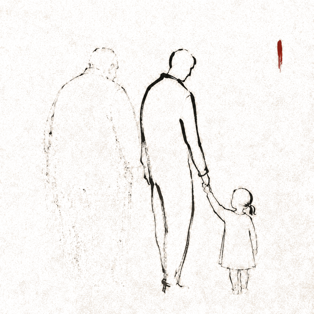 Three generations, drawn in ink