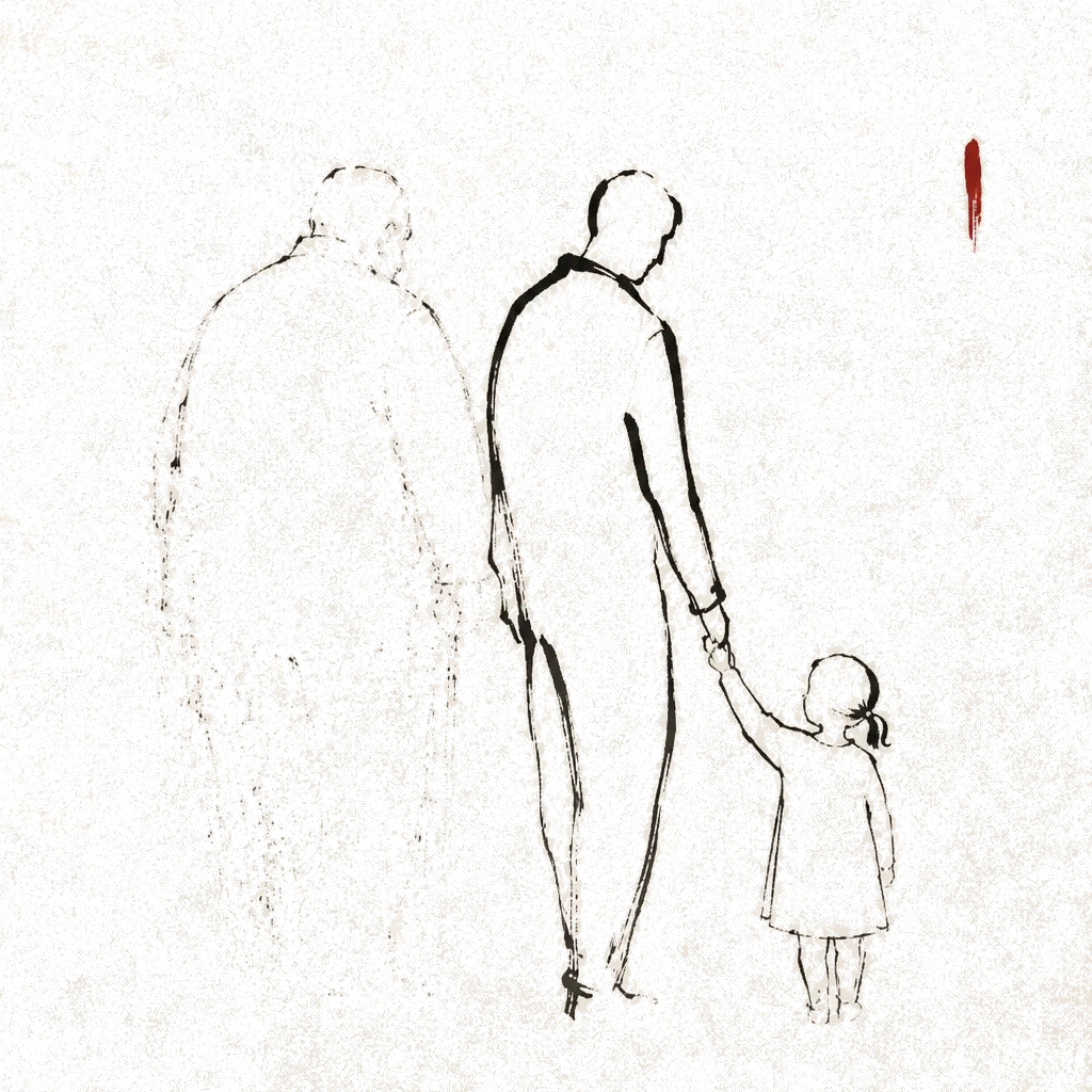 Three generations, drawn in ink